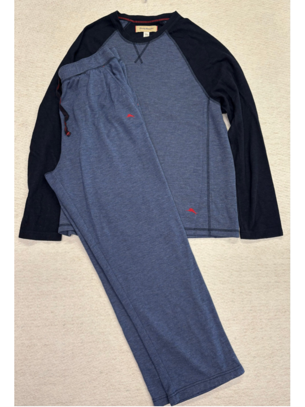 Tommy Bahama Men's Large Pajama Set Blue Raglan Long Sleeve Top Lounge Pants